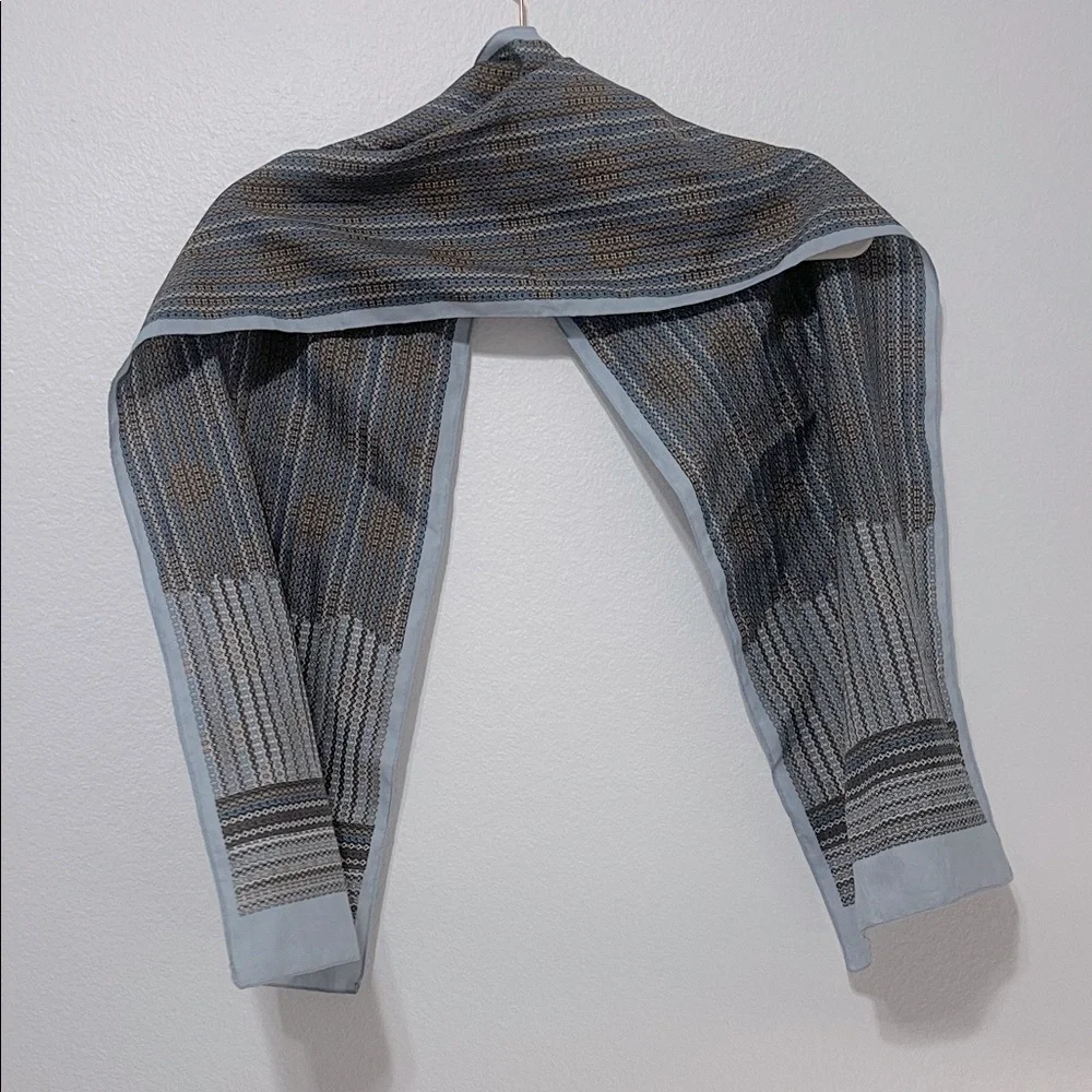 Elegant Blue and Brown Patterned Scarf Vintage